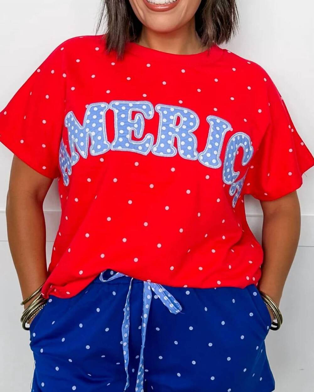 NEW ANNIEWEAR america dot crew tee in red